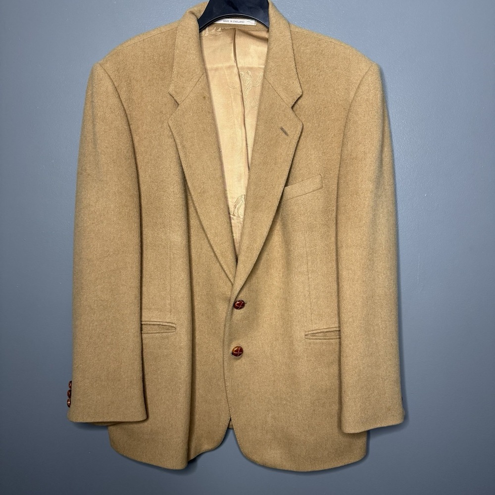 Vintage Beige 100% Camel Hair Sport coat suit jacket blazer 46R‎ 2 Button Sports